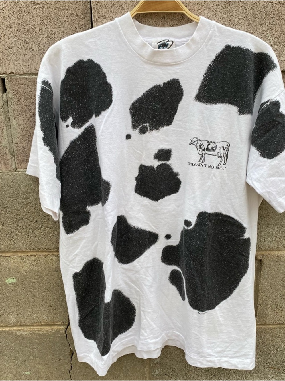 Vintage 90s Cow All Over Print AOP Single Stitch Vintage T Shirt No Bull Size XL